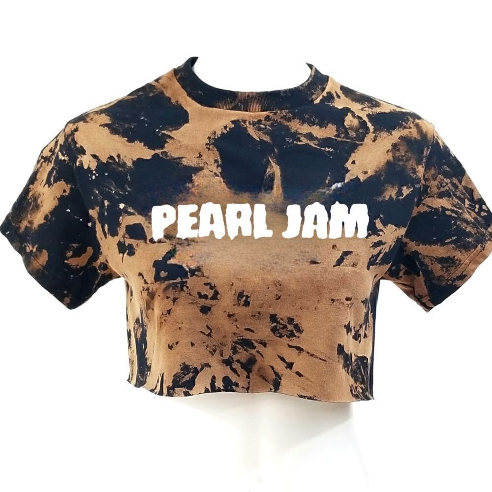 PEARL JAM Acid Washed, Distressed "Cropped" Crop Top Band Tee Rock Tee, Grunge